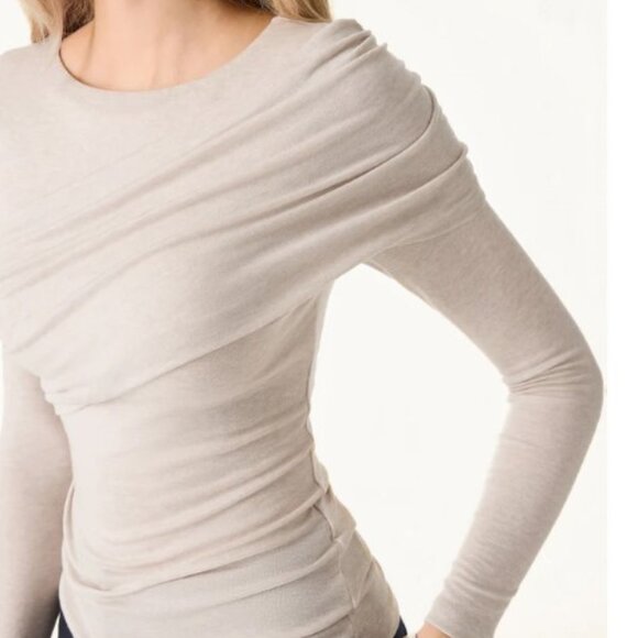 OGL Tencel-Wool Gathered Long Sleeve Brami Top in Heathery Fog Ivory XL - NEW - Picture 7 of 12
